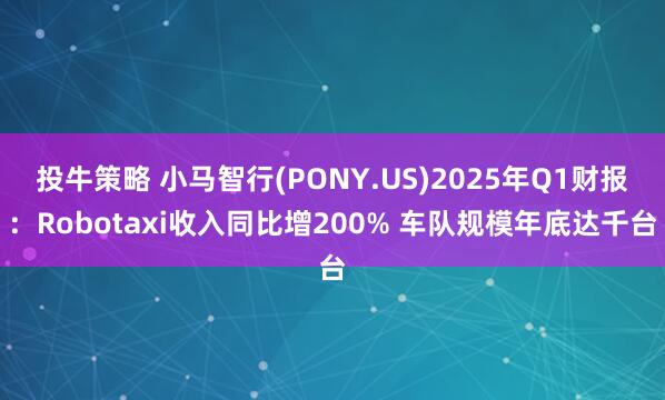 投牛策略 小马智行(PONY.US)2025年Q1财报：Robotaxi收入同比增200% 车队规模年底达千台